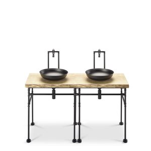 DOUBLE BRASS AND WOOD BASIN CONSOLE WITH MIXER art. F203