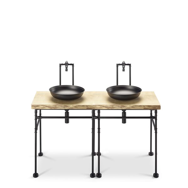 DOUBLE BRASS AND WOOD BASIN CONSOLE WITH MIXER art. F203